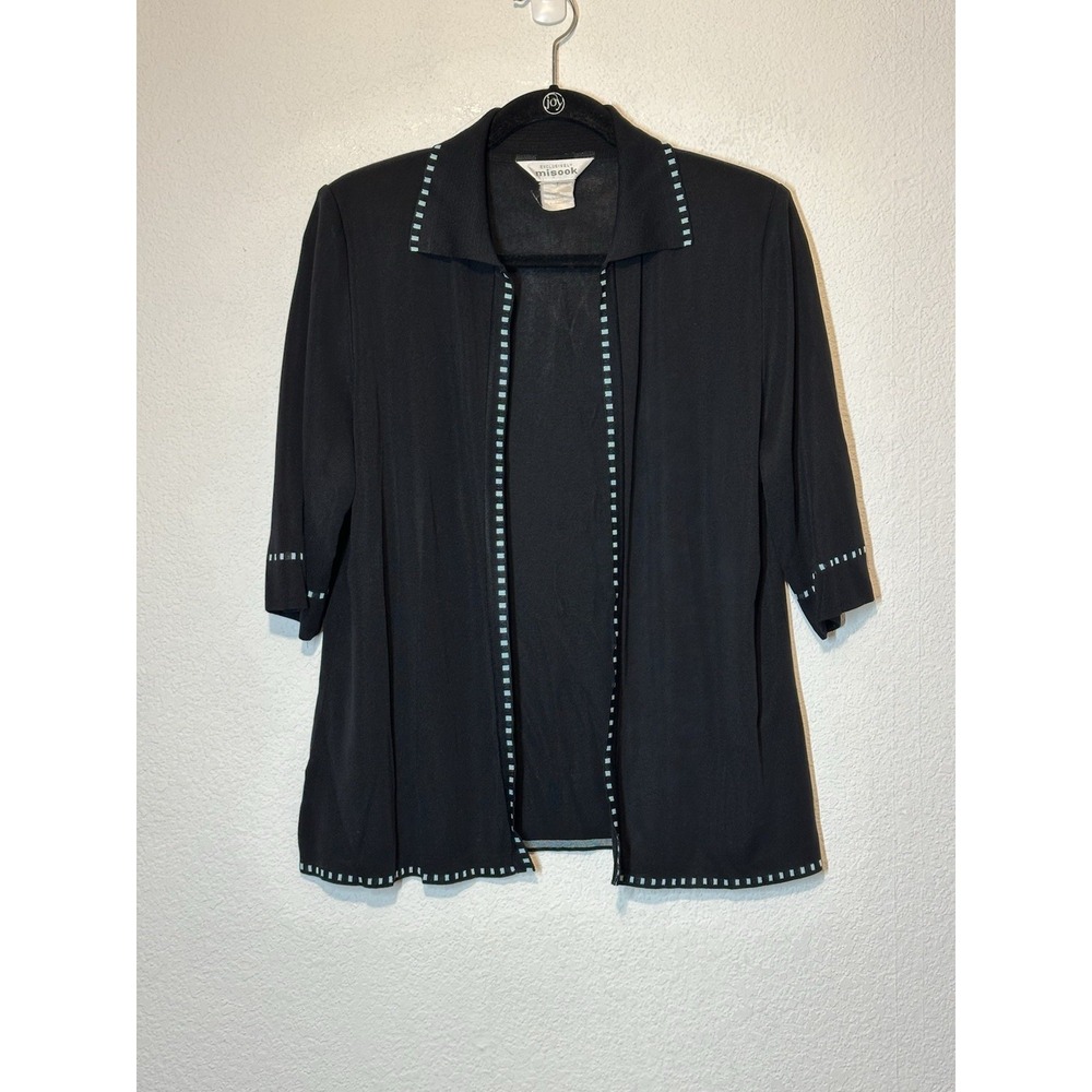 Vtg Exclusively Misook True Black Open Front Jacket Cardigan Size L Quite Luxury
